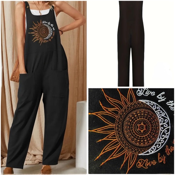 Black bohemian celestial sun overalls/jumper - Picture 2 of 5